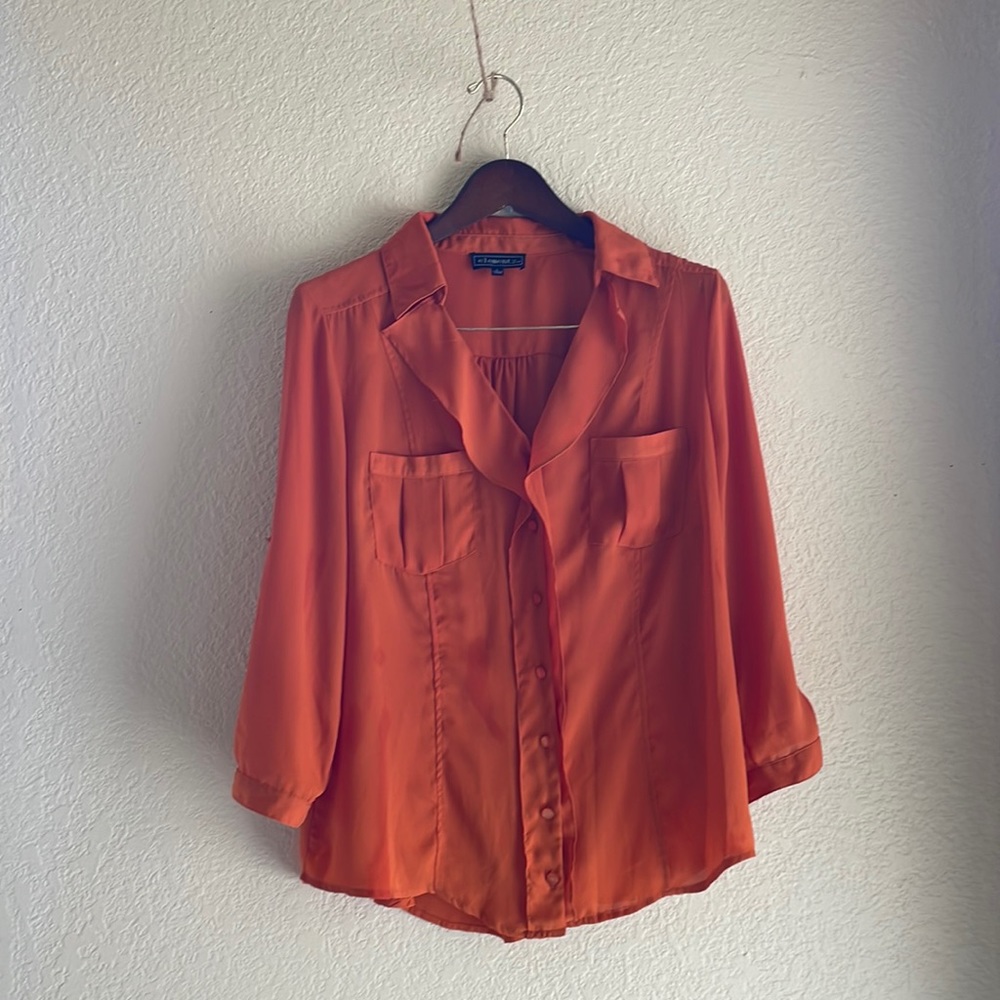 Elements, Size L Orange 100% Polyester Button Dow… - image 1
